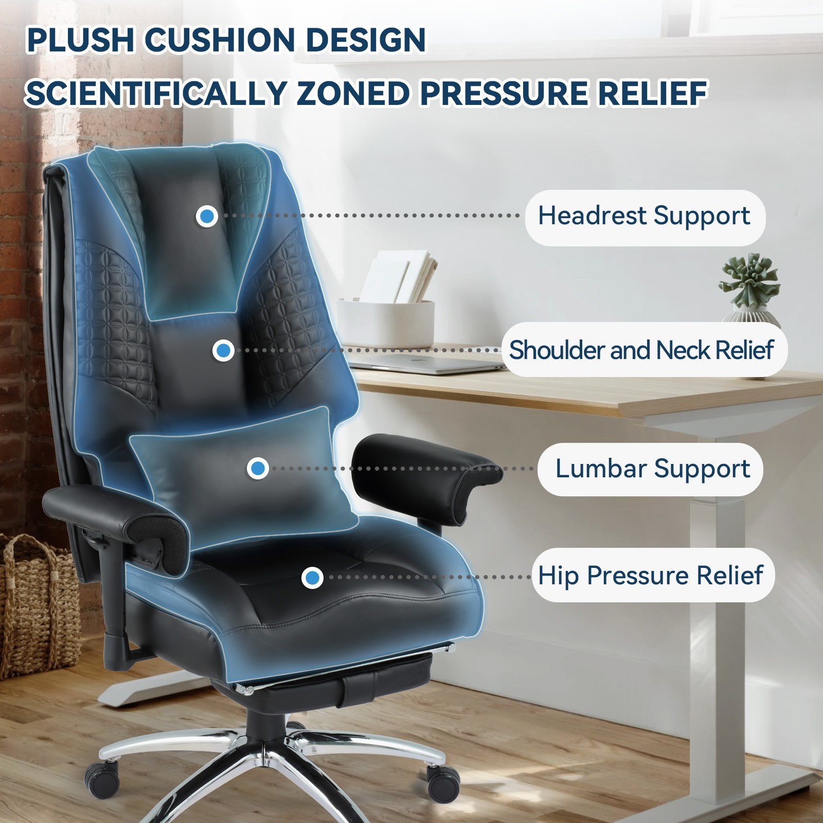 Big and Tall Office Chair with 6 Point Massage & Heating, Reclining Office Chair