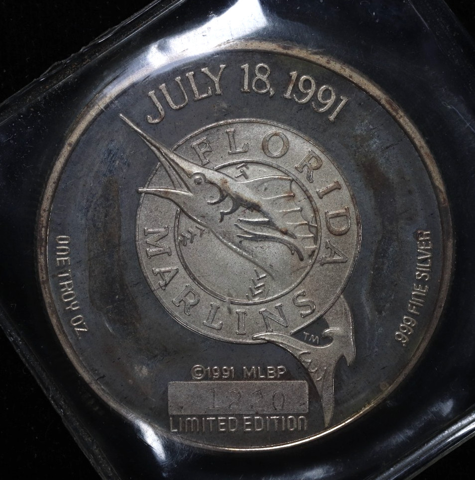 1991 Florida Marlin National League Franchise 1oz .999 Fine Silver Round