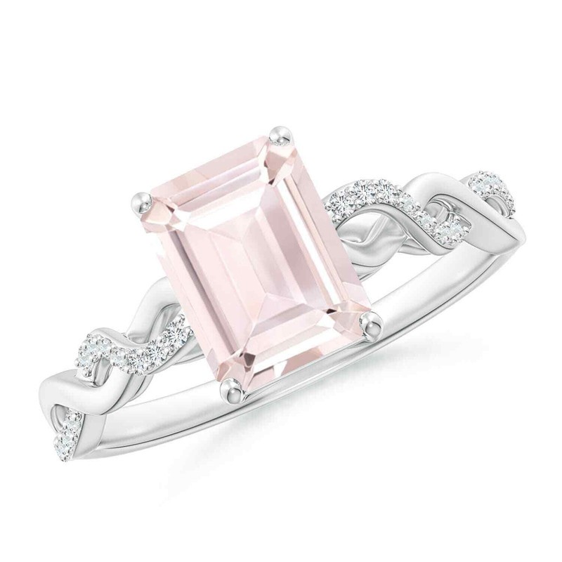 7x5MM Emerald Cut Morganite Infinity Twist Wedding Ring 925 Sterling Silver