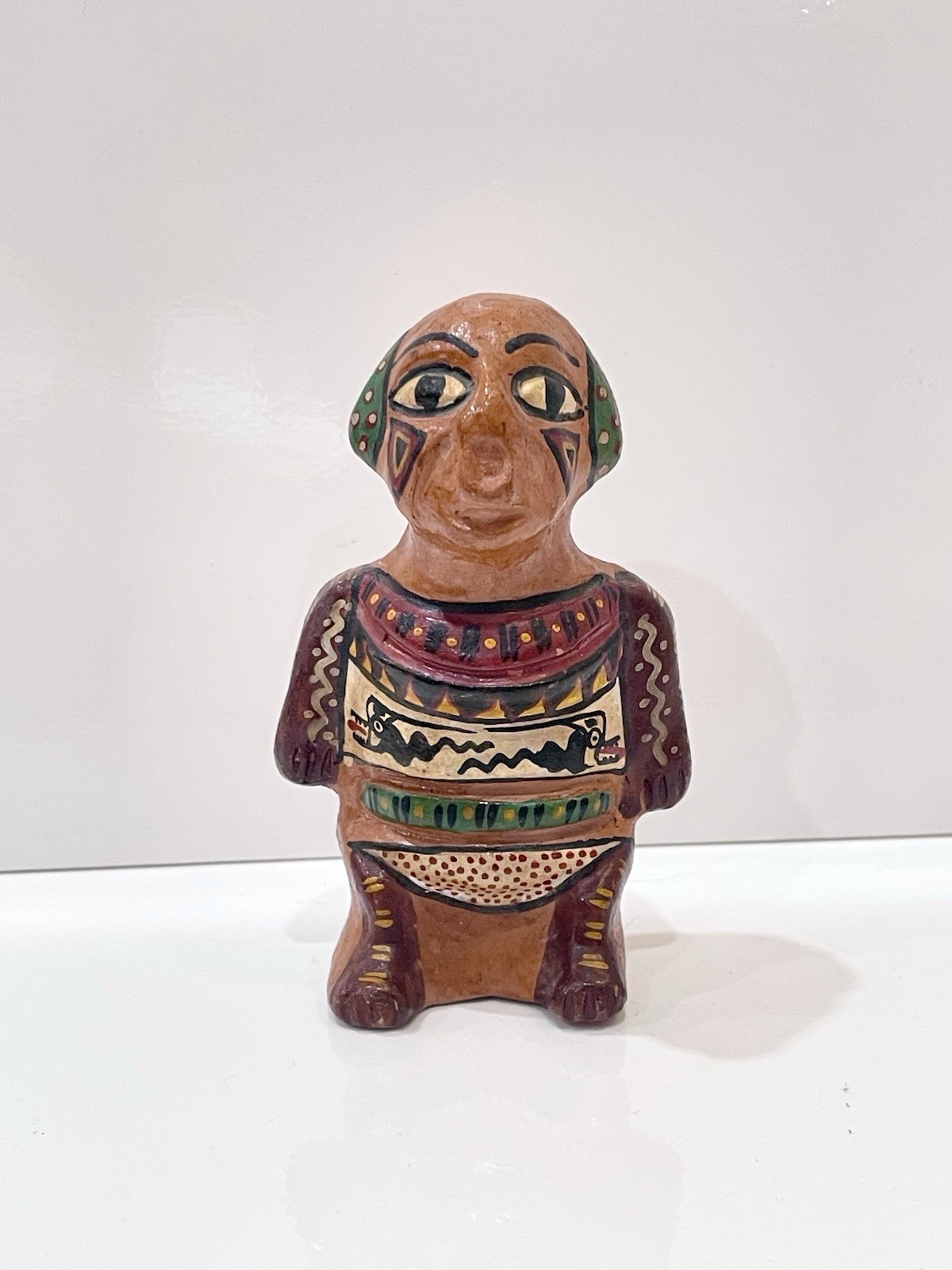 Vintage Peru Folk Art Pre-Columbian Inspired Nazca Pottery Male Figure 4”