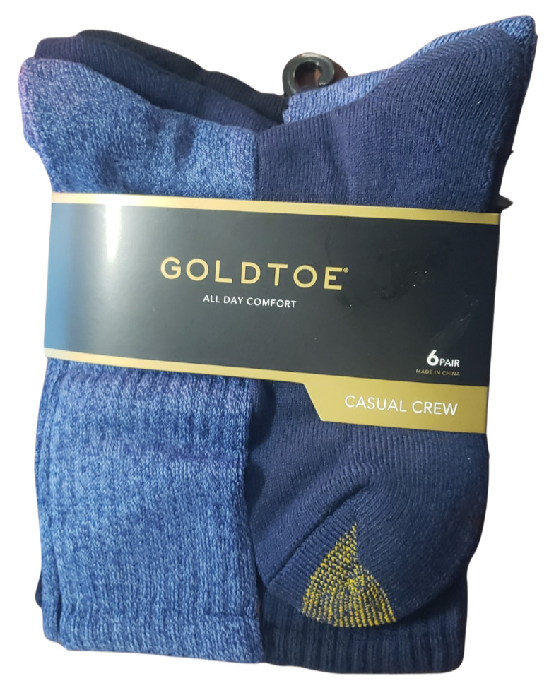6 Pairs Gold Toe Men's All Day Comfort Casual Crew Socks Navy Denim Black 6-12.5