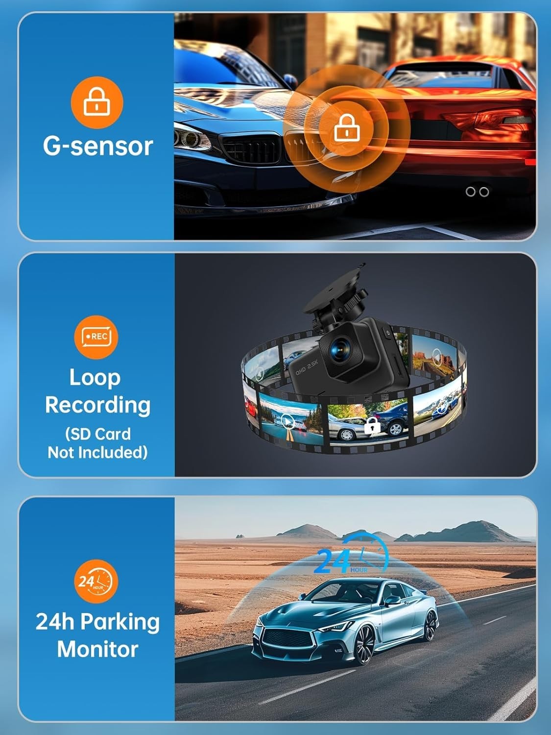 S50 G-Sensor Dash Cam, Loop Recording, 2'' Display