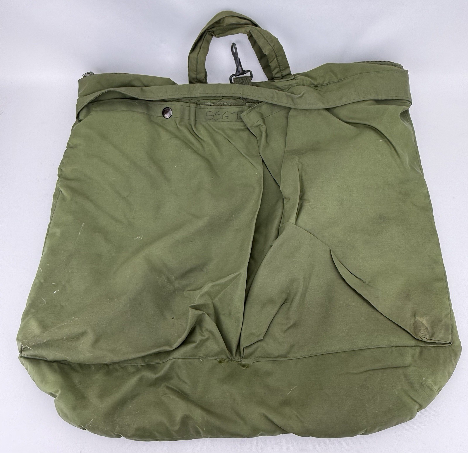 Vintage USGI Military Issue Bag Flyers Helmet OD Green Nylon W/ Pockets