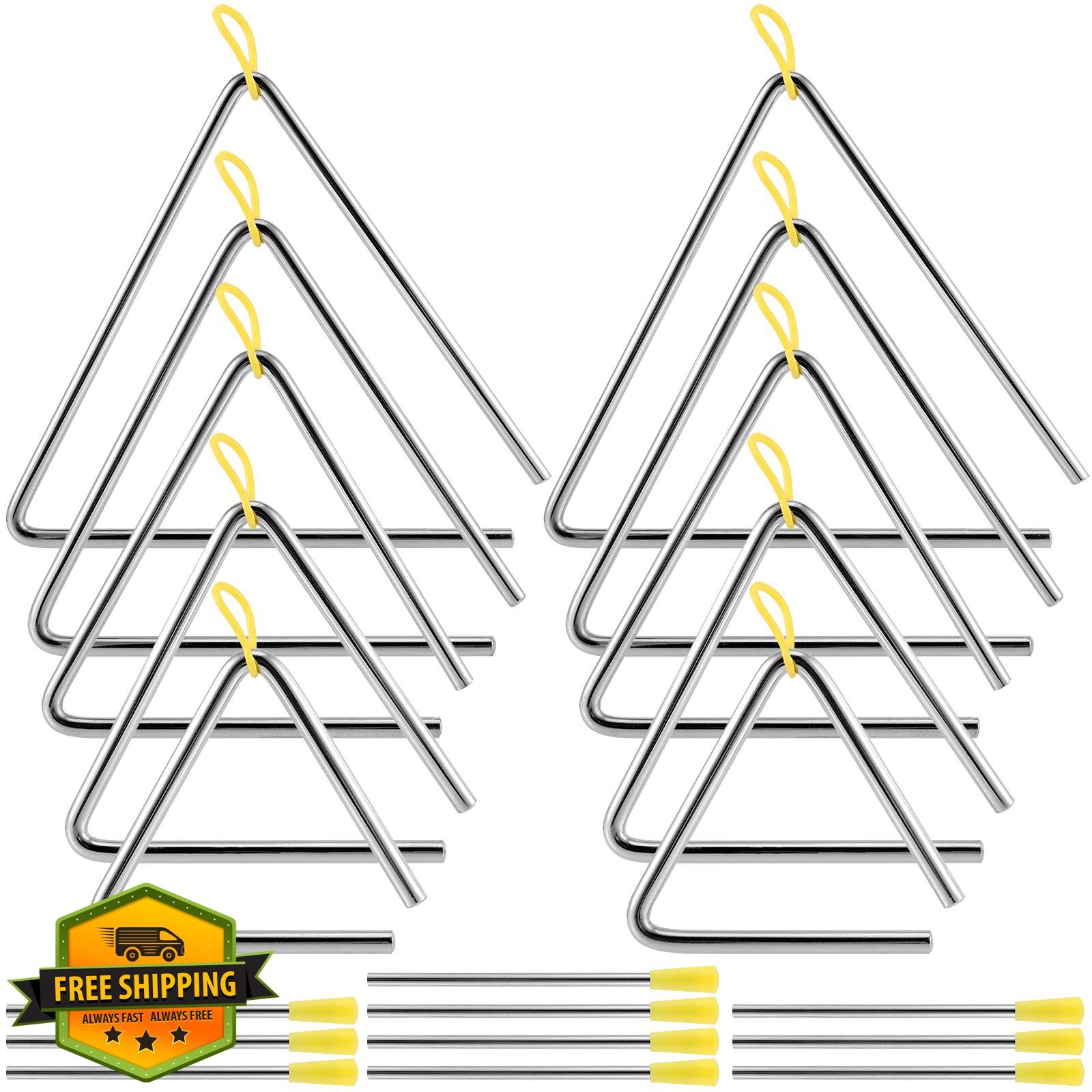 ZEONHAK 10pc Musical Triangle Instrument Set w/Striker