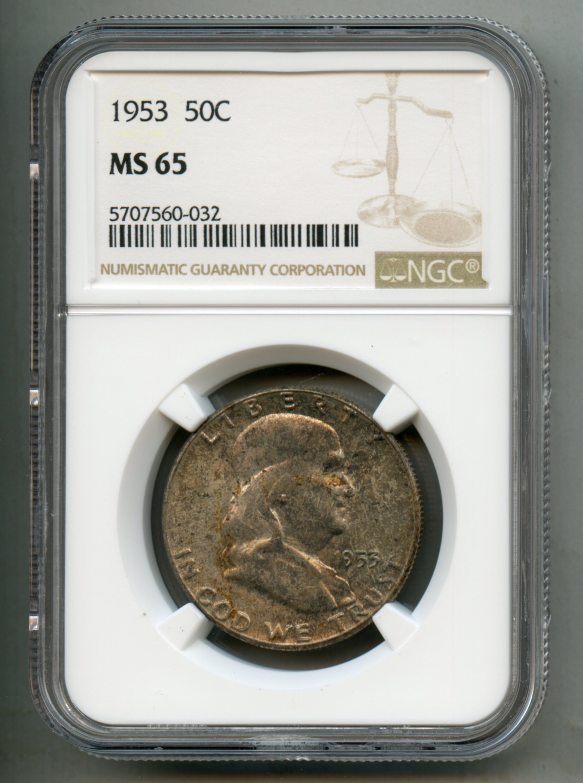 1953 Franklin Silver Half Dollar NGC MS 65