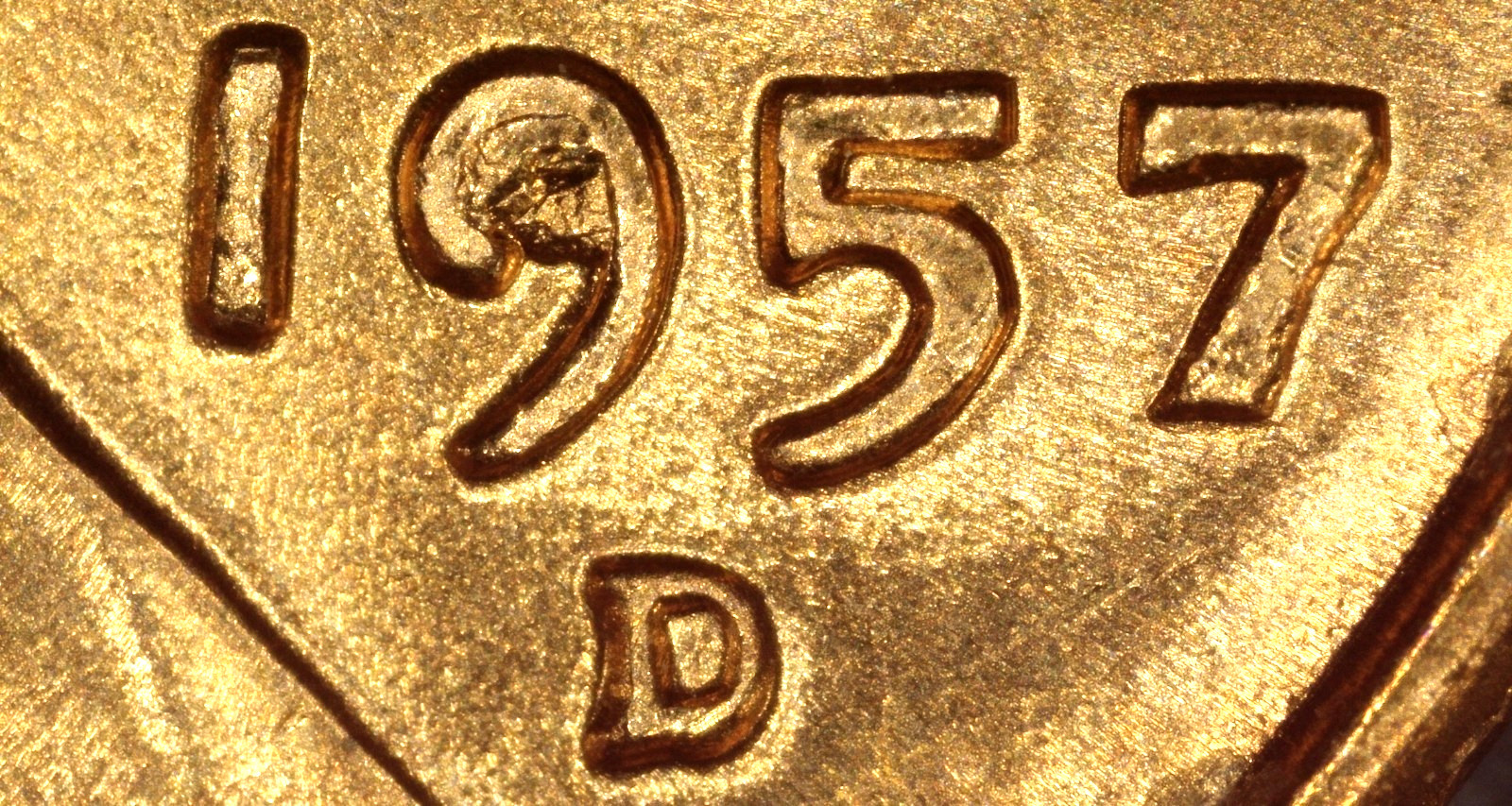 BU Red 1957-D Lincoln Cent Error- Obverse Die Chips with Filled 9 & Filled B