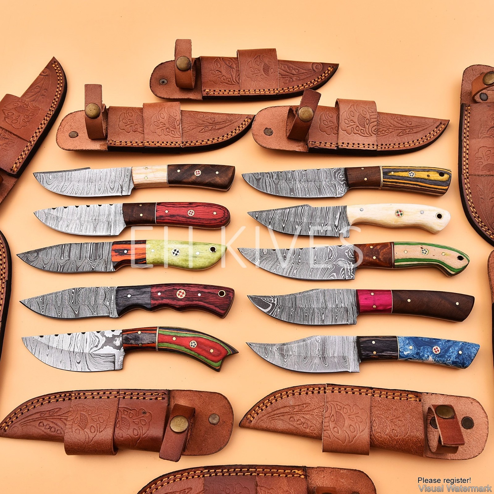 Lot of  9  Handmade Damascus Steel Hunting Skinner Knives with Premium Sheaths
