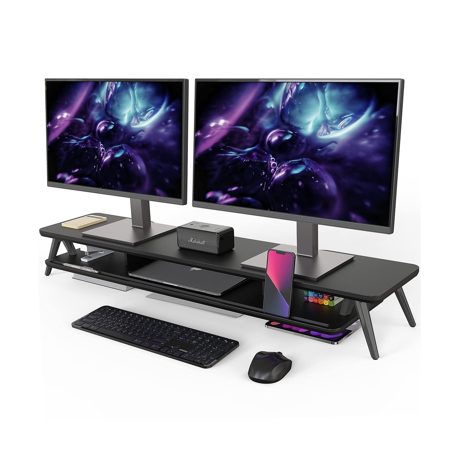 Fenge Dual Monitor Stand, Monitor Stands Riser for 2 Monitors, 42.5 Inch Wood...
