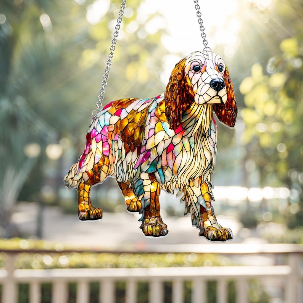 Personalized English Setter Dog Acrylic Faux Stained Glass Suncatcher Gift Decor
