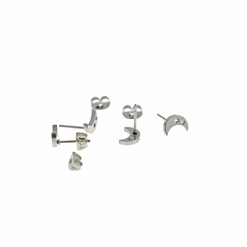 Stainless Steel Earrings - Crescent Moon Studs - 2 Pieces 1 Pair - ER434