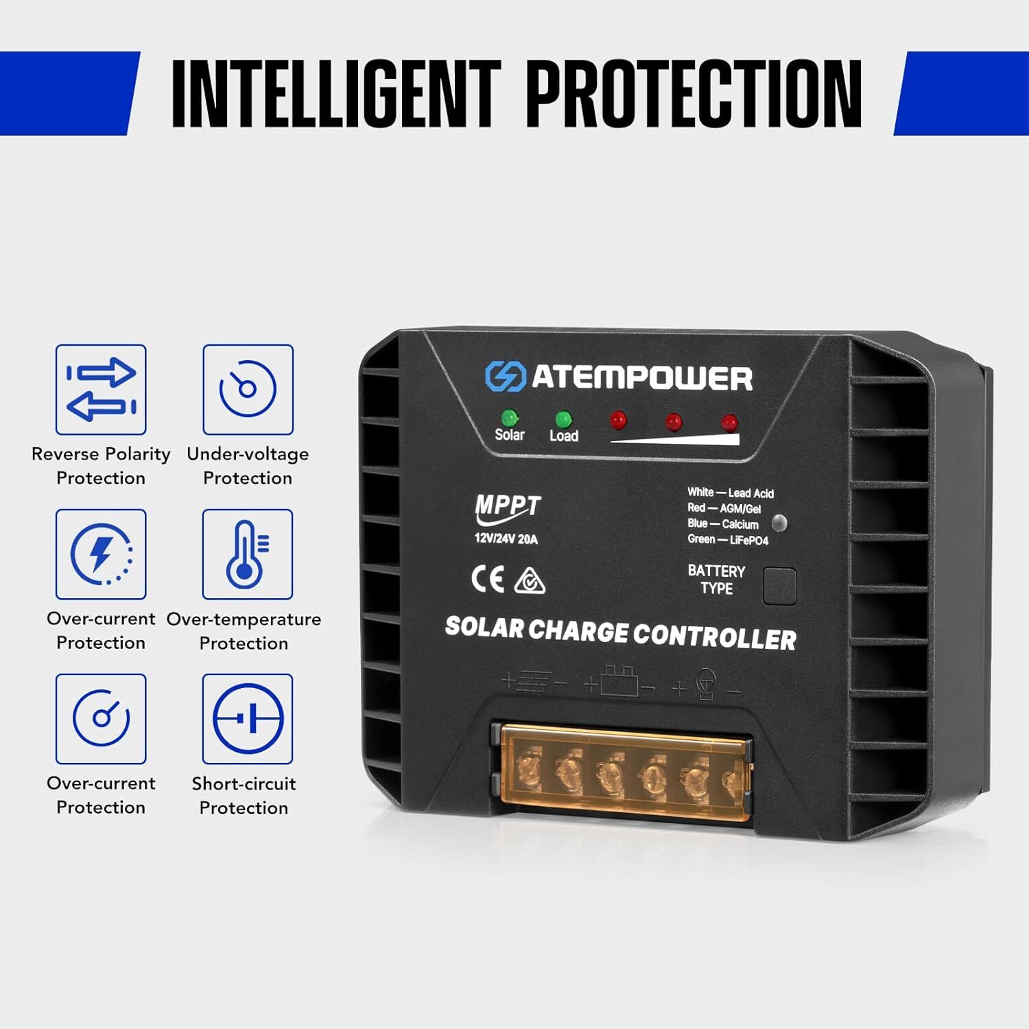 20A 12 24V MPPT Solar Controller Selecting Battery Type Activate Lithium Battery