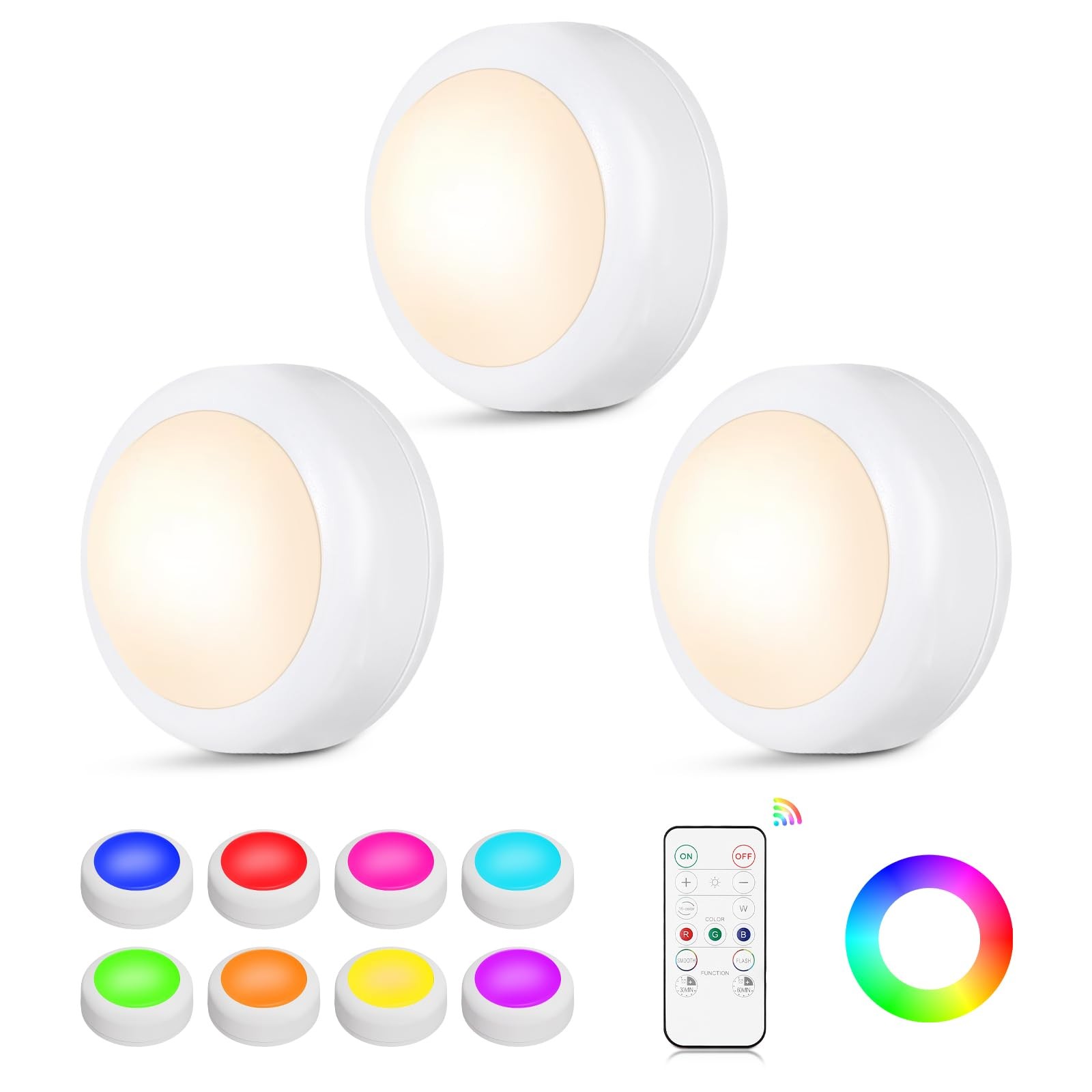 Ahuledlight LED Puck Lights with Remote Control 16 Color Changing Under Cabinet
