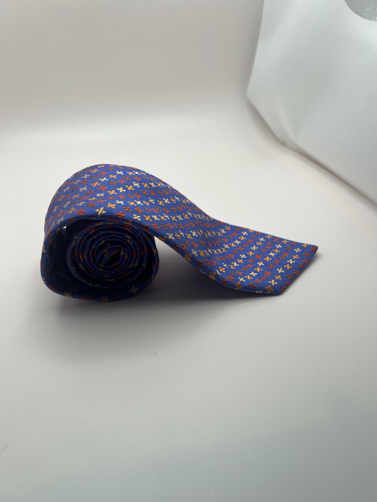 Holland & Sherry London 1836 Mens Blue Silk Geometric Cross Pattern Silk Tie