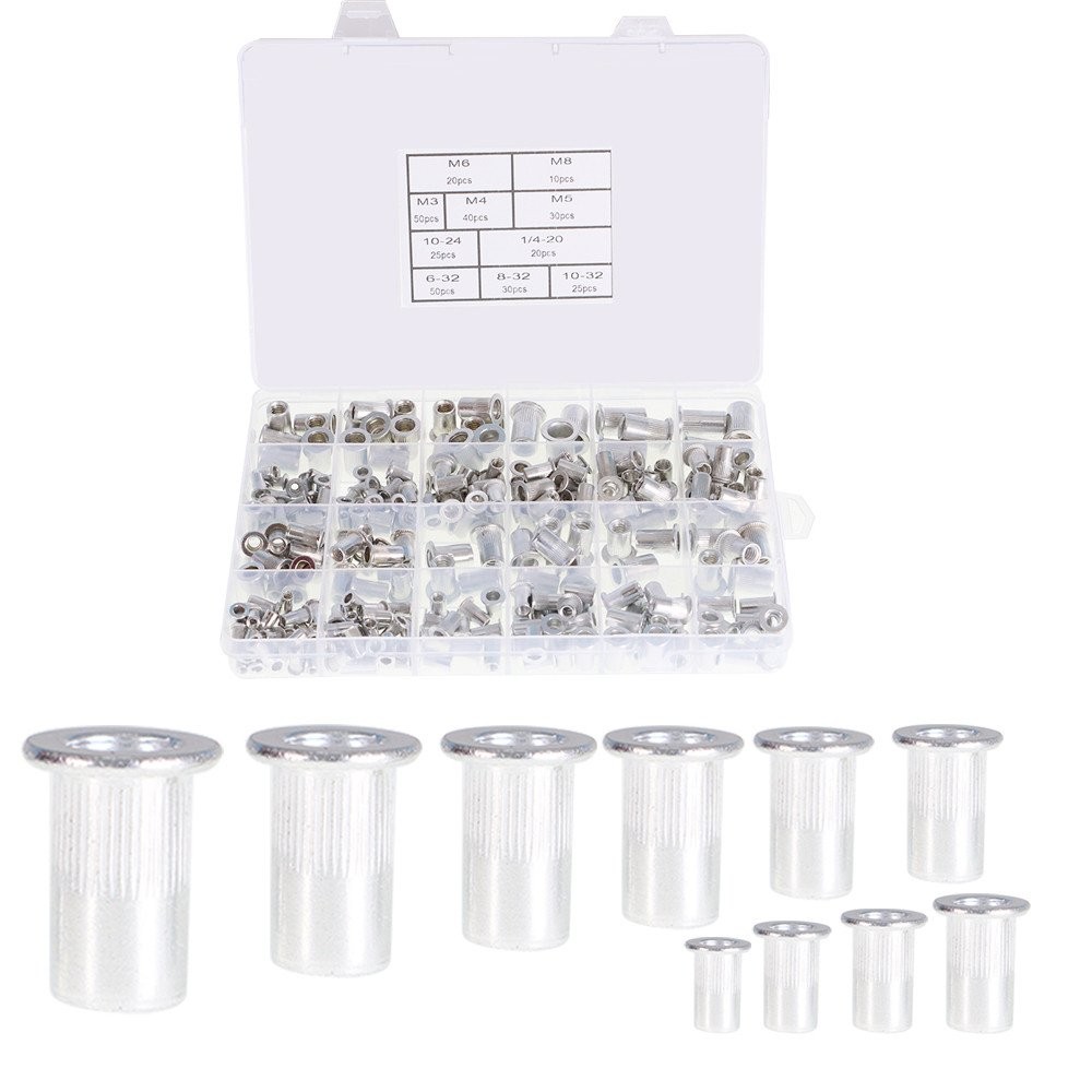 300pcs Aluminum Rivet Nut Rivnut Nutsert Kit 150pcs Metric + 150pcs SAE