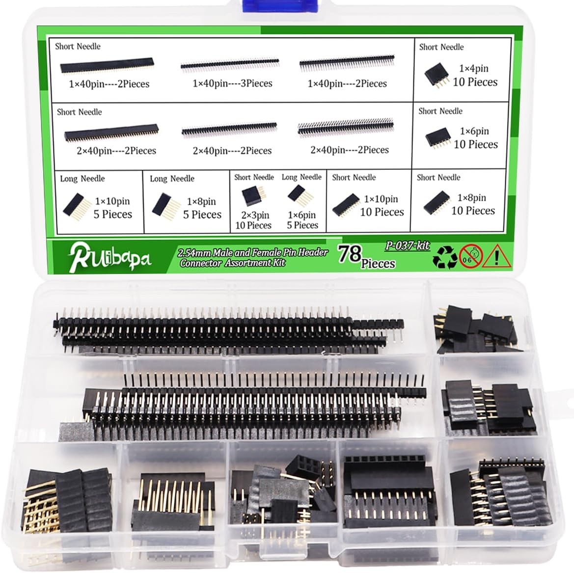 78 PCS 2.54mm Male and 78pcs-Male Female Pin Header Connector, Black