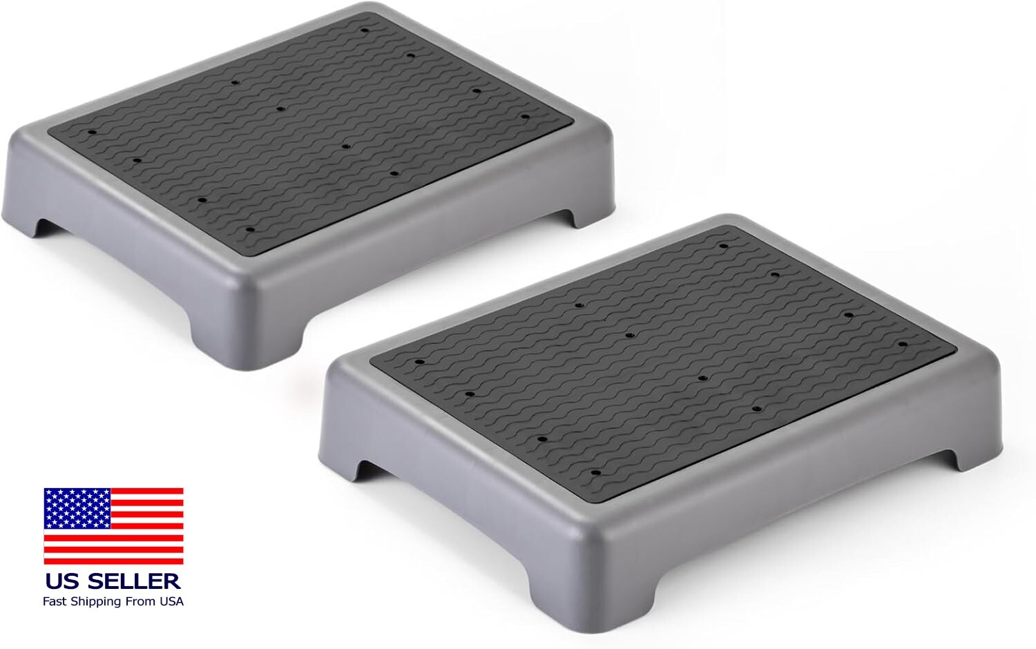 2 Pack -Portable One Step Stool for Adults and Elderly, Non-Slip Plastic Step