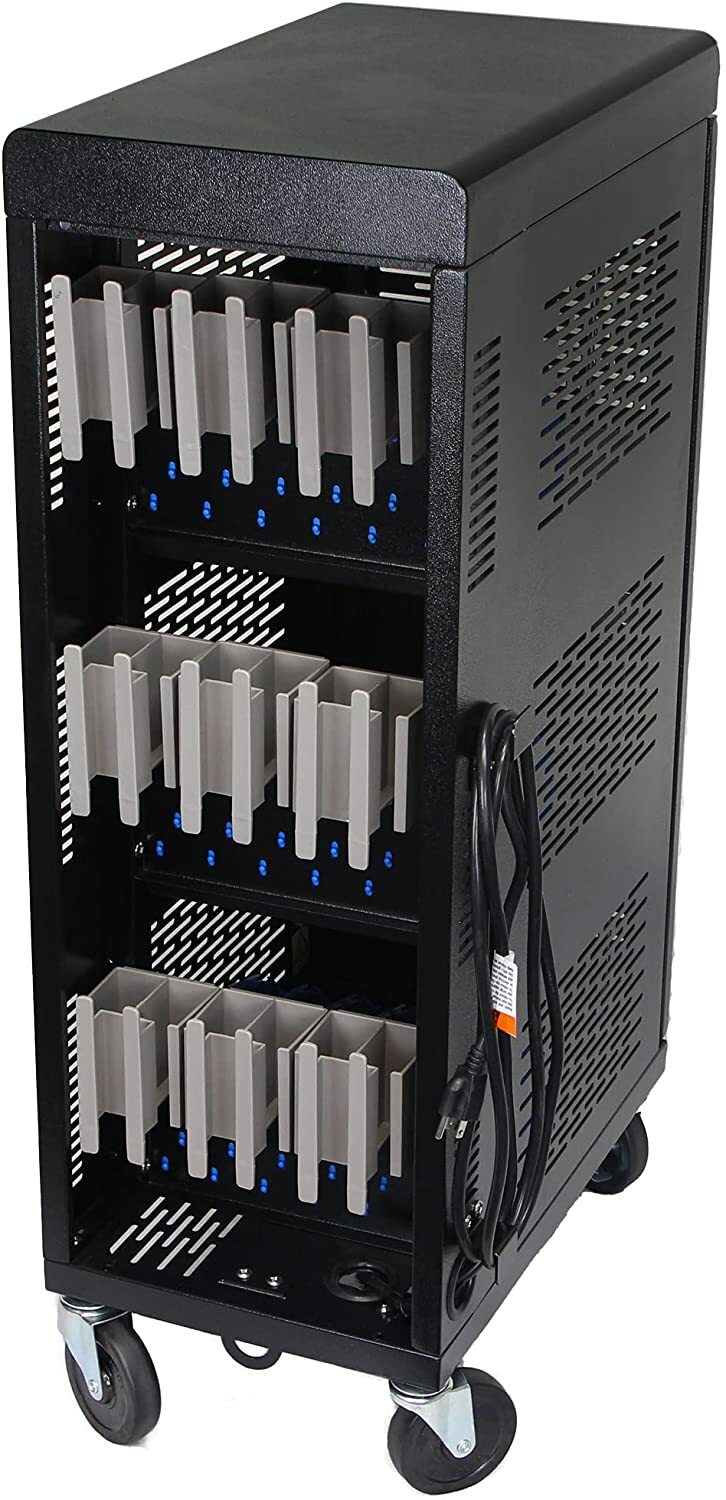 Fully Assembled 18 Device Charging Station Cart Secure Cable Management Black
