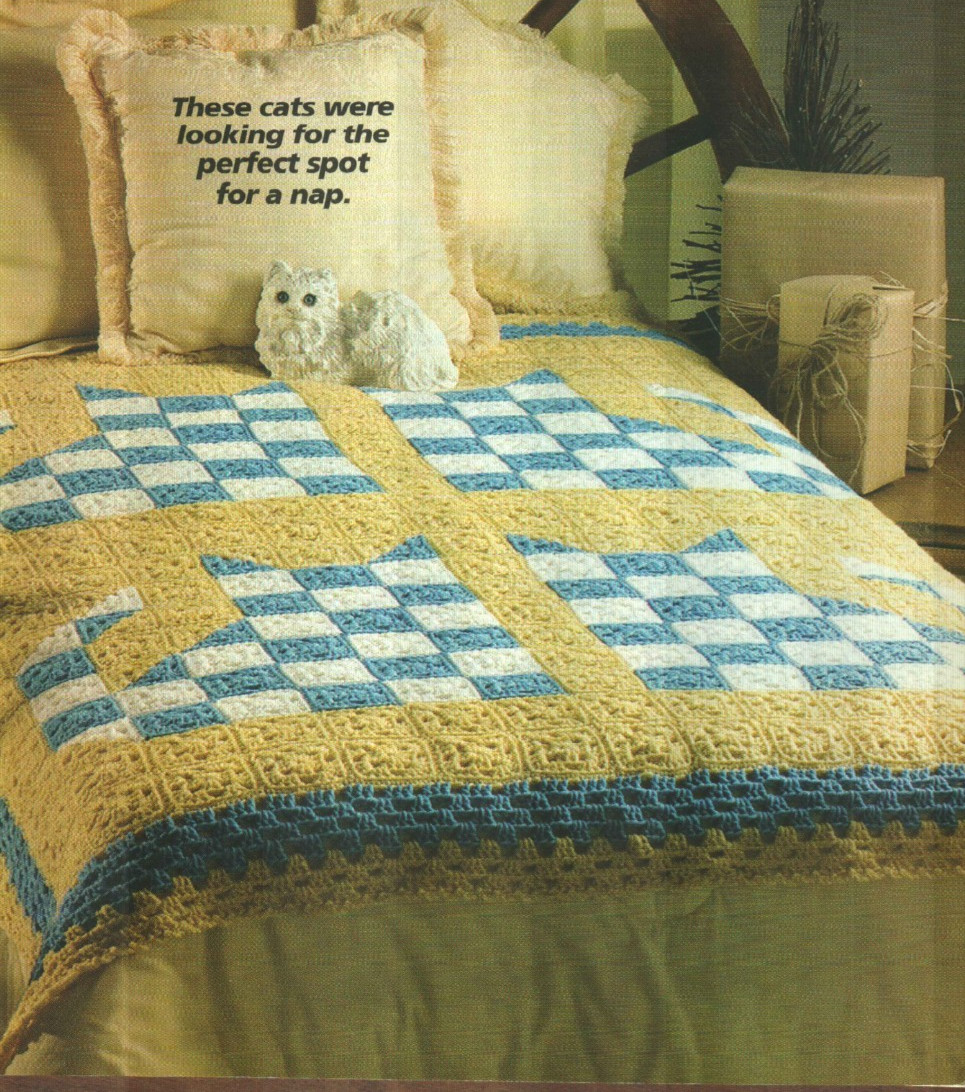 KITTENS AFGHAN HOME DECOR DIGEST SIZE CROCHET PATTERN INSTRUCTIONS