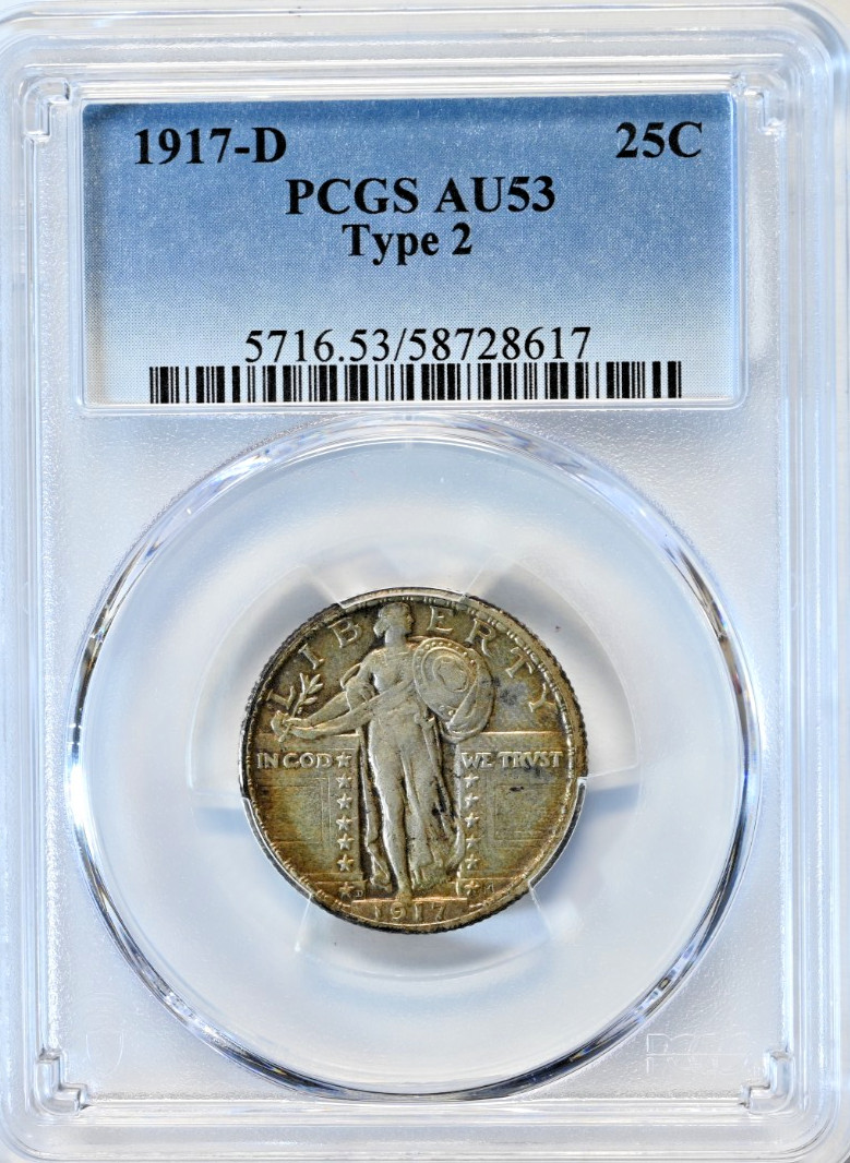 1917-D 25C Type 2 Standing Liberty PCGS AU53 Quarter 5716