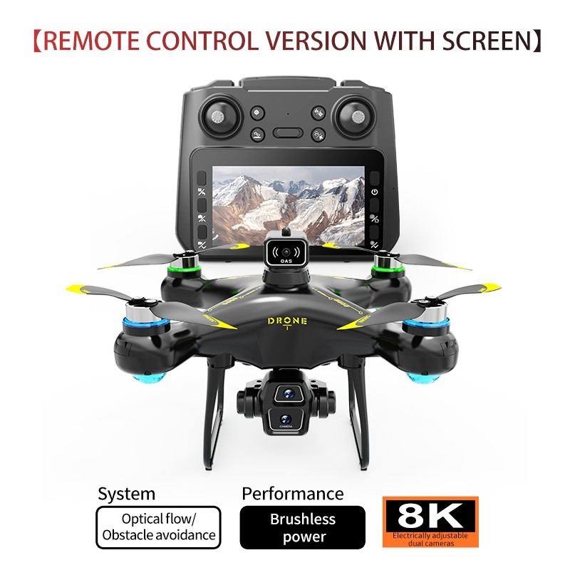 8K Dual Camera FPV Drone 50X Zoom Brushless Motor 4.3" Screen Obstacle Avoidance