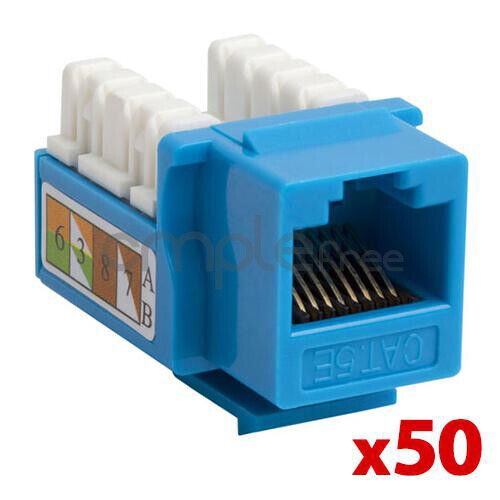 Cat5E Punch Down Keystone Jack RJ45 CAT5 Blue Lot of 50 NEW