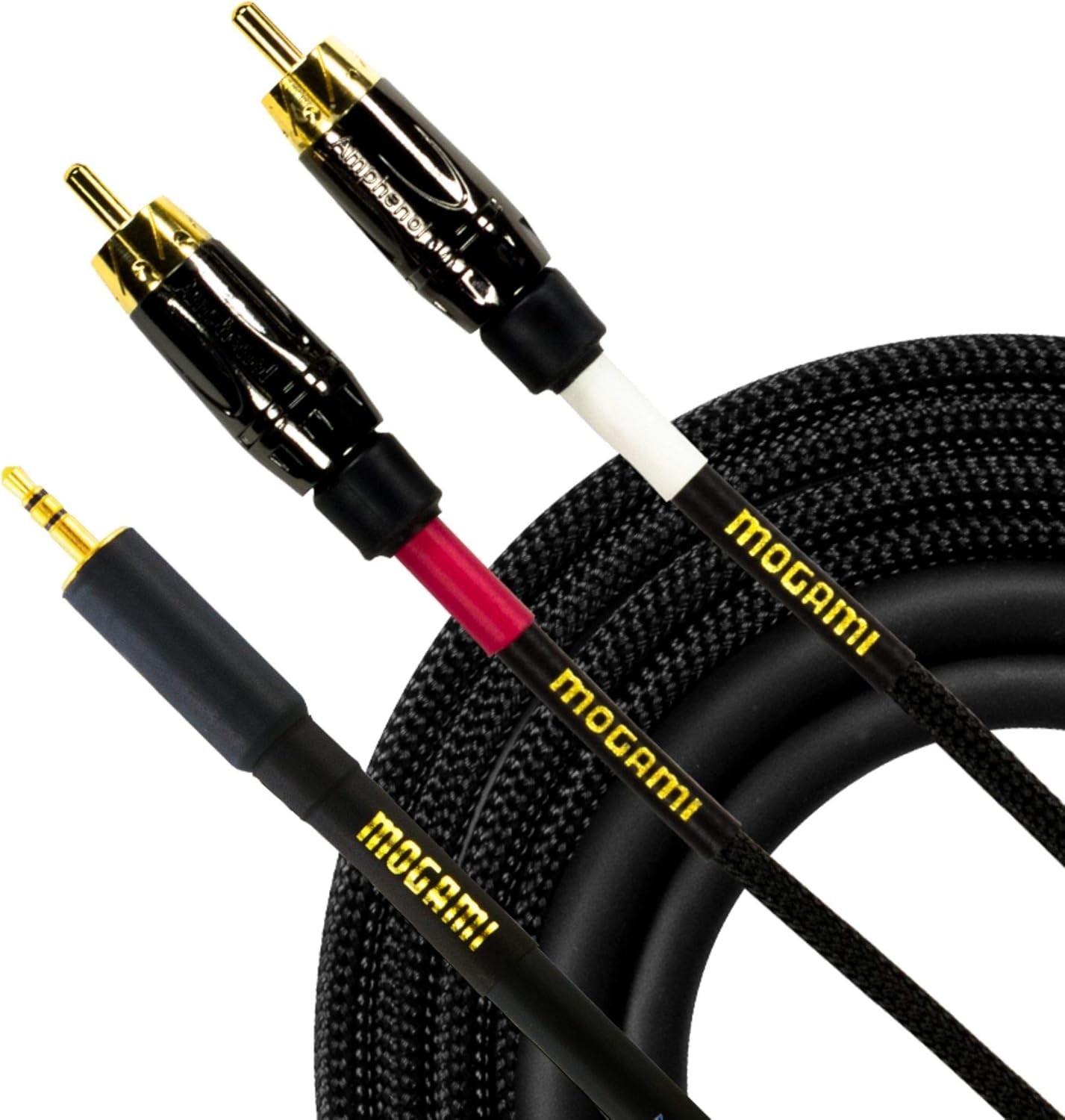 Mogami GOLD 3.5-2RCA-10 Stereo Audio Y-Adapter Cable, 3.5mm TRS 10 Foot, Gold