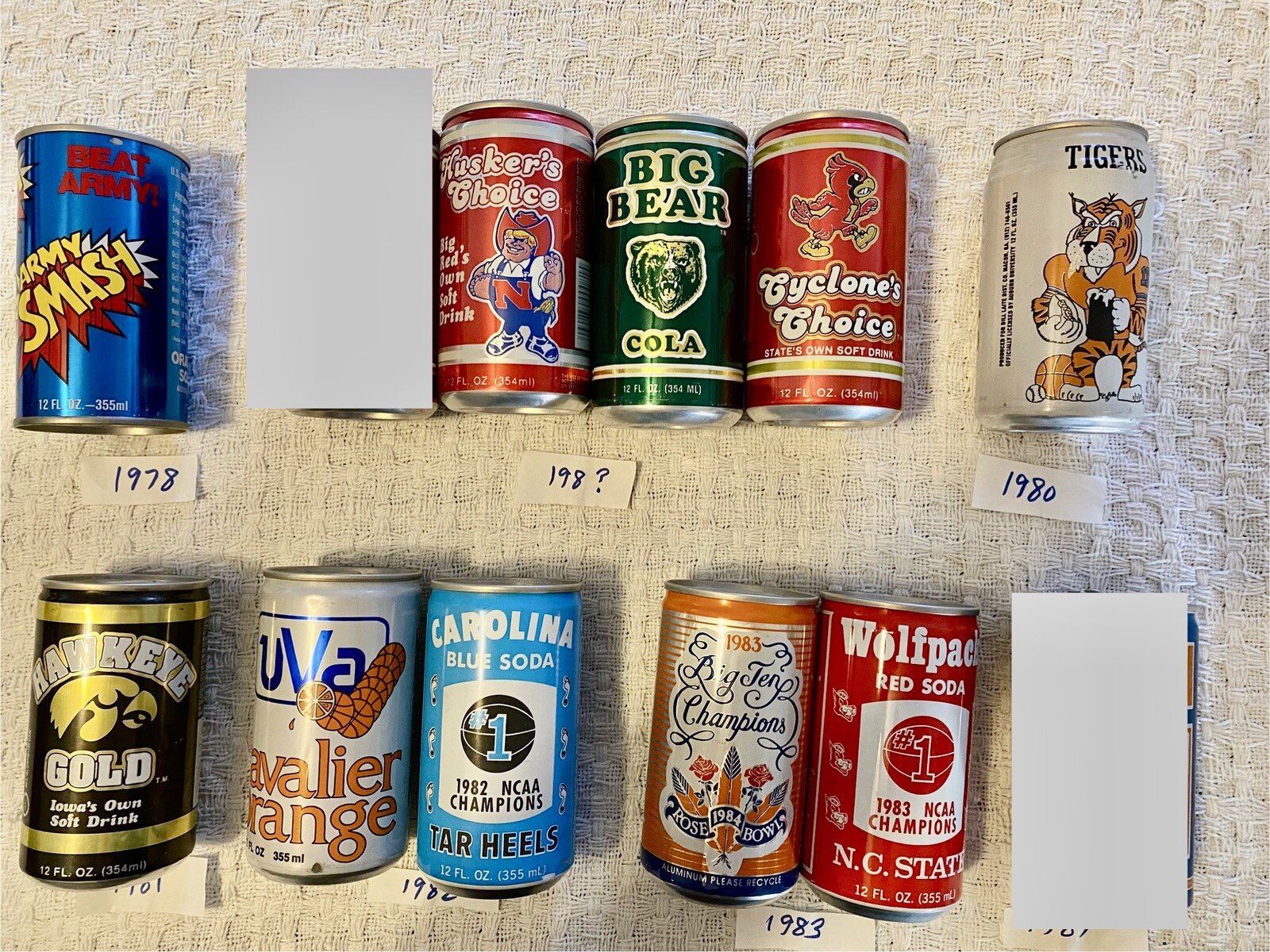 Vintage University & College Soda Pop Cans from the 1970-80s (sold Separately)