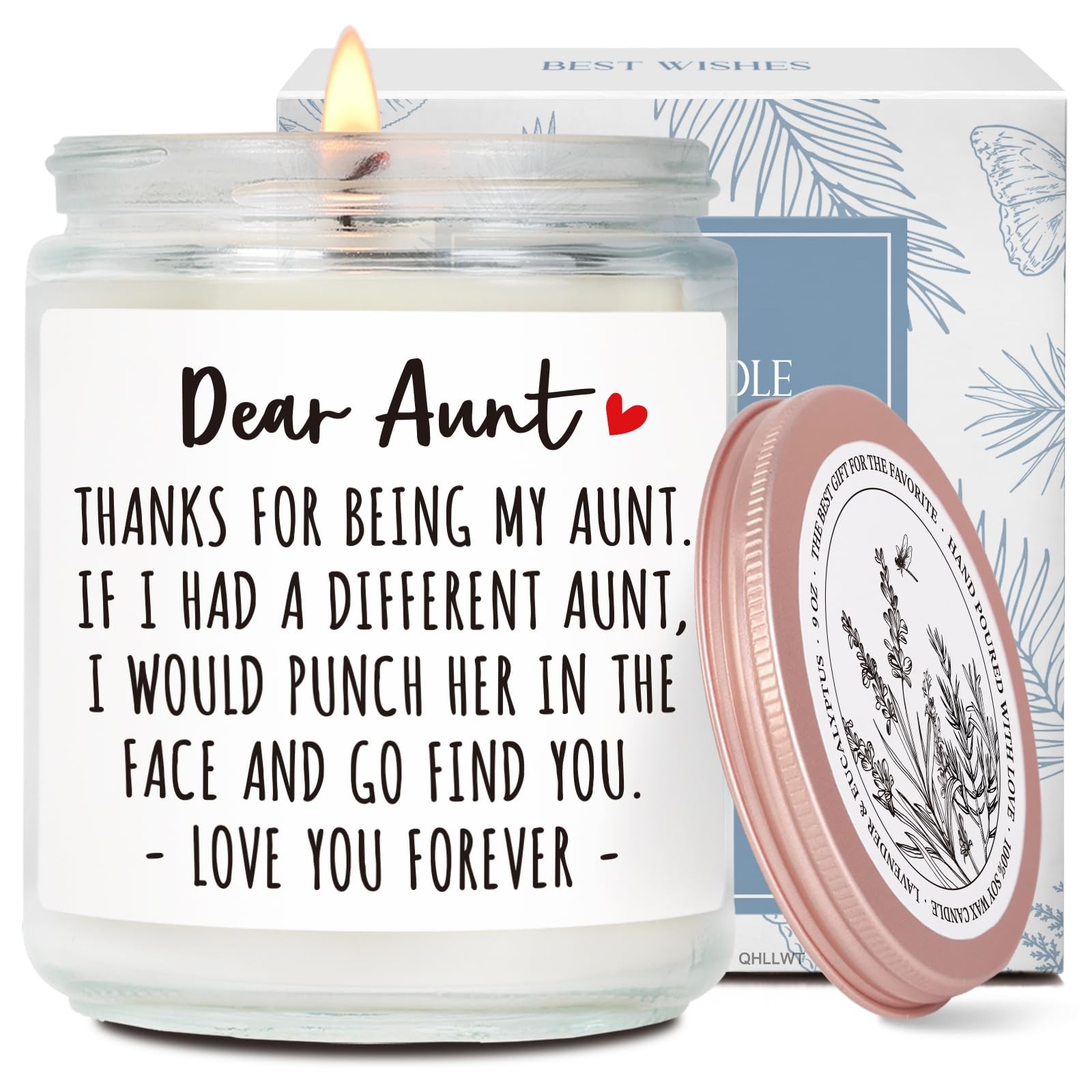 QHLLWT Lavender & Eucalyptus Scented Candle Gift for Auntie, Medium, White
