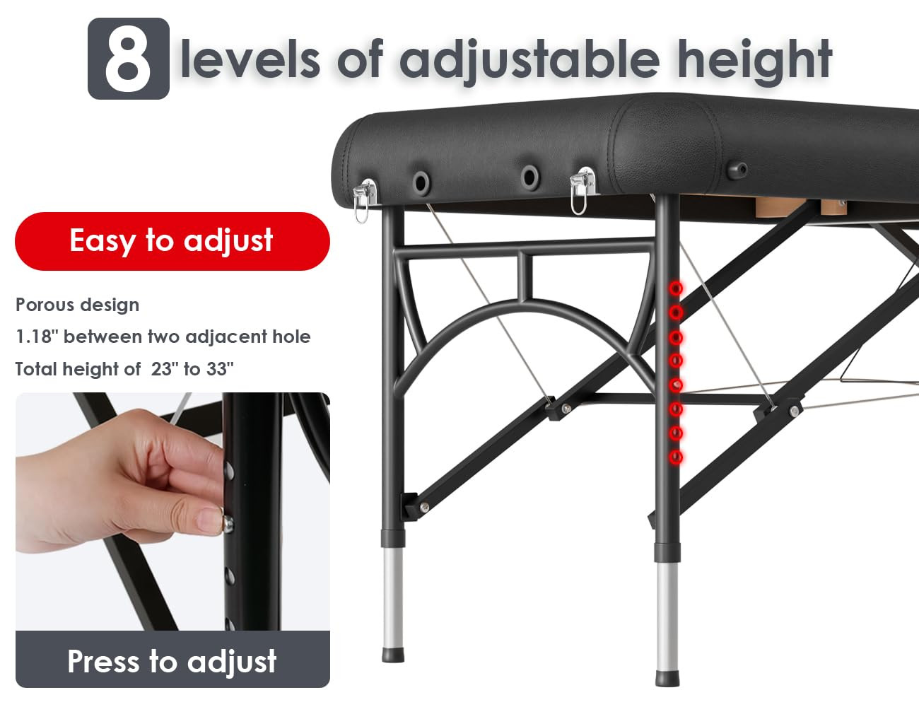 Portable 84" Massage Table - Adjustable, Lightweight, Up to 1100LBS Capacity