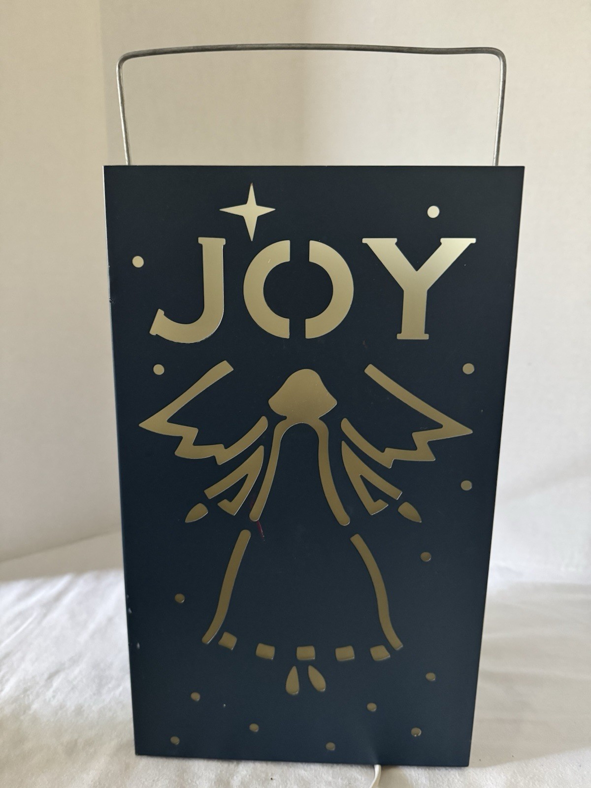 Illuminated “JOY” Seasonal Blue Metallic Light w/Angel Plug-In Works Great