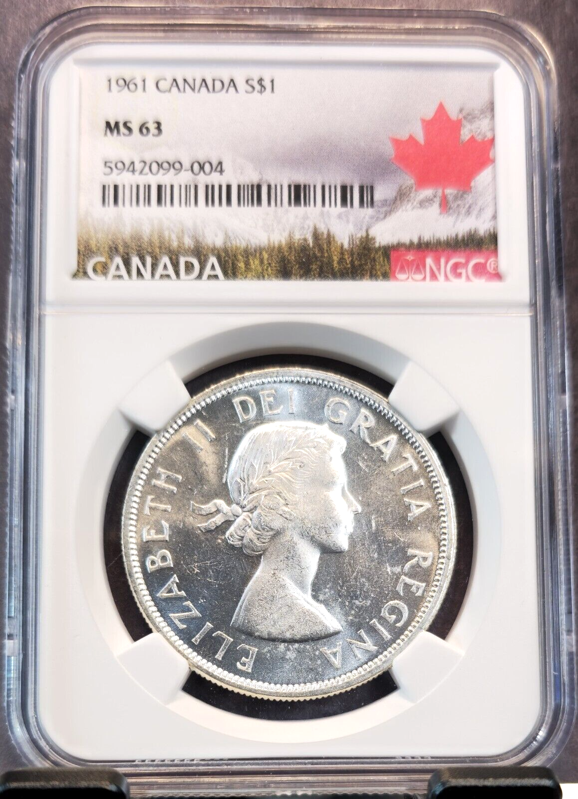 1961 CANADA SILVER 1 DOLLAR S$1 ELIZABETH II NGC MS 63 NICE LUSTER