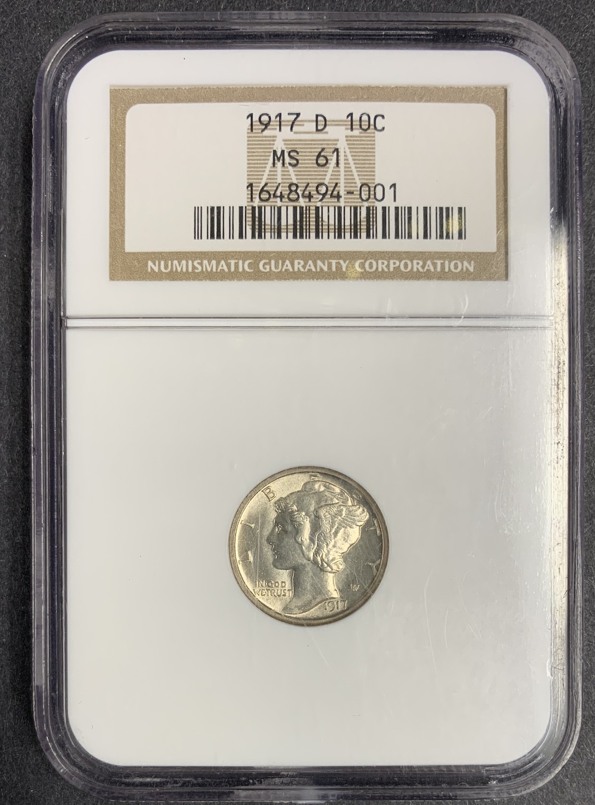 1917-D Mercury Dime, MS61, NGC (10055)