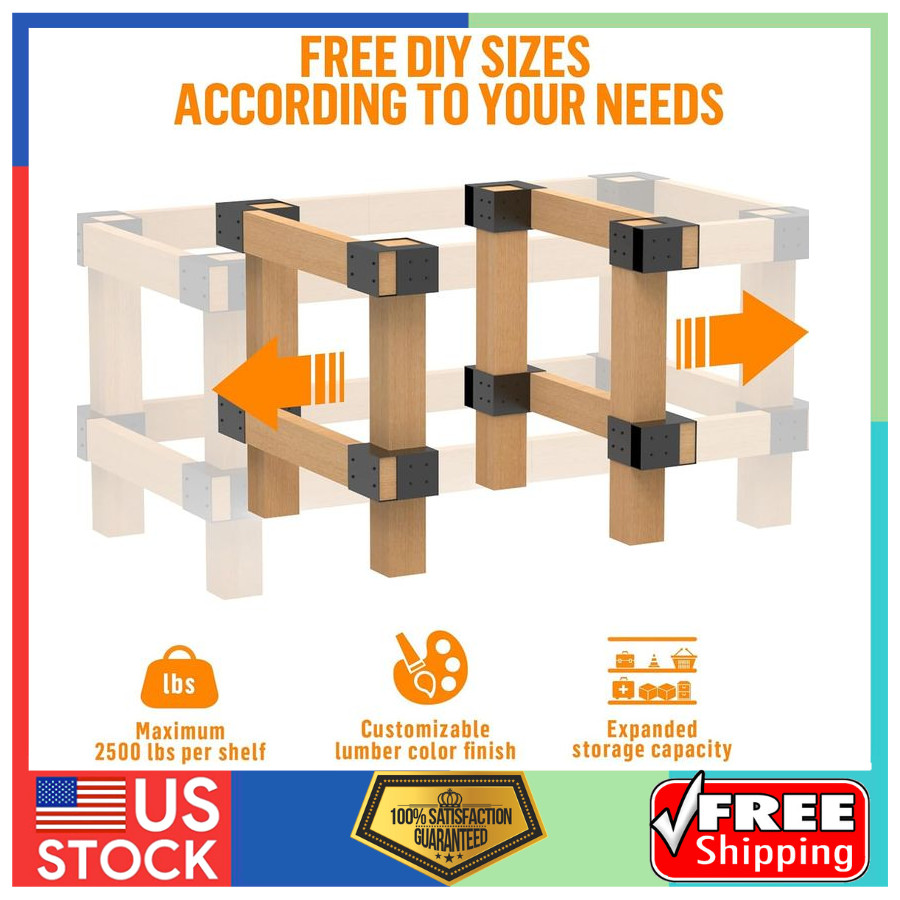 4 Pack Heavy Duty Workbench Bracket Kit for 4x4 2x4 Lumber DIY Garage Table