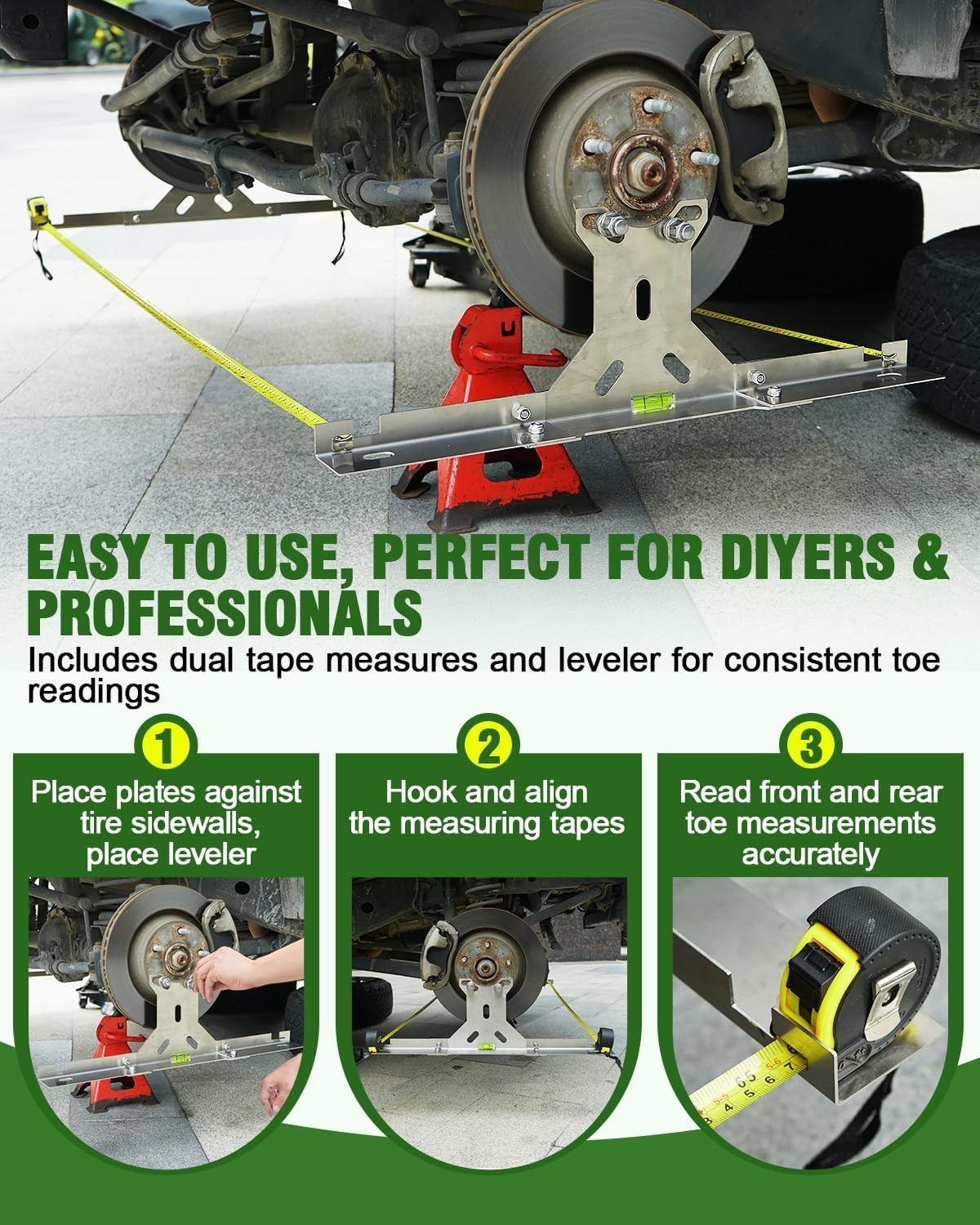 Stainless Steel Wheel Toe Alignment Tool Kit for DIY Garage Use - Compact Design