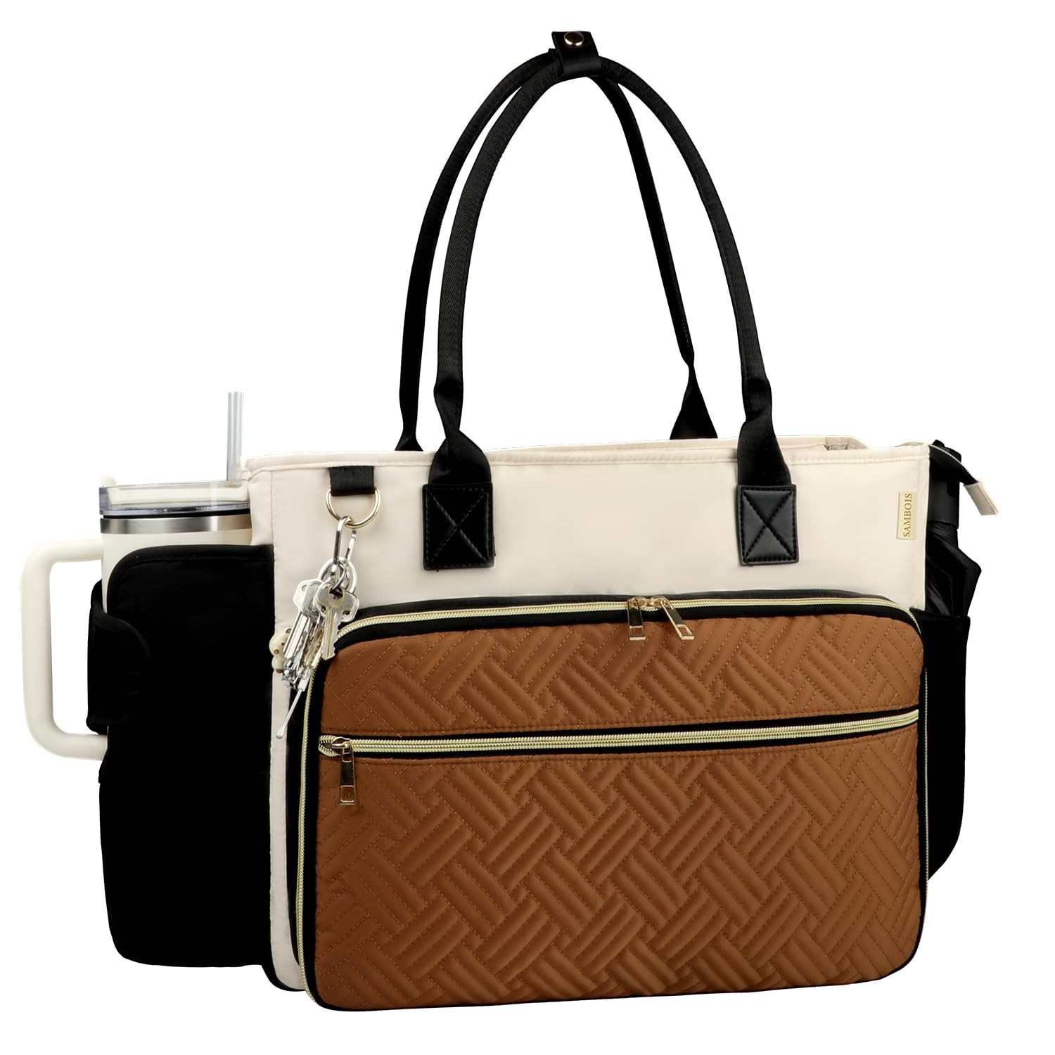 Teacher Tote Bag for Women with Large Cup Holder& 15.6 Inch Laptop Compartmen...