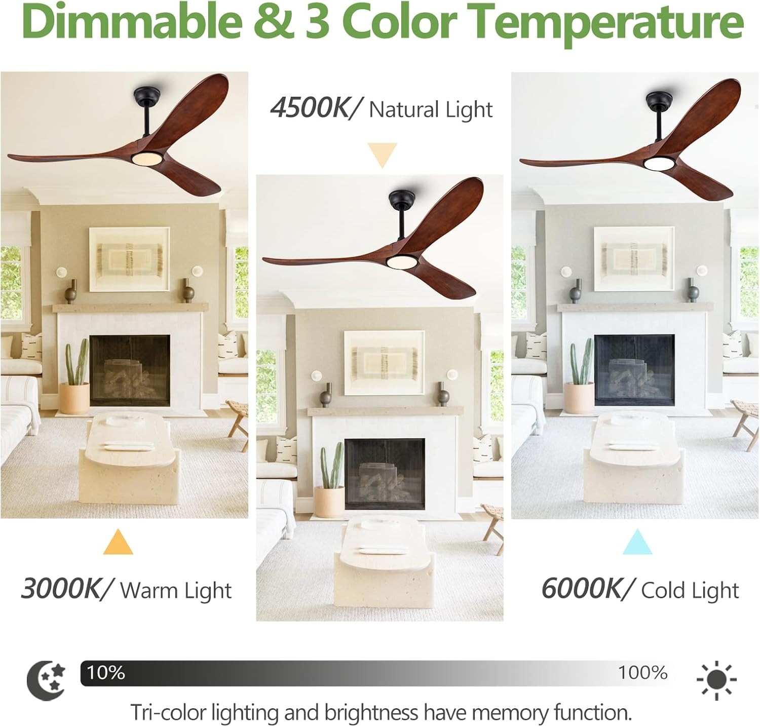 60" Solid Wood Low Profile Ceiling Fan with Lights Remote Control 6 Speeds Quiet