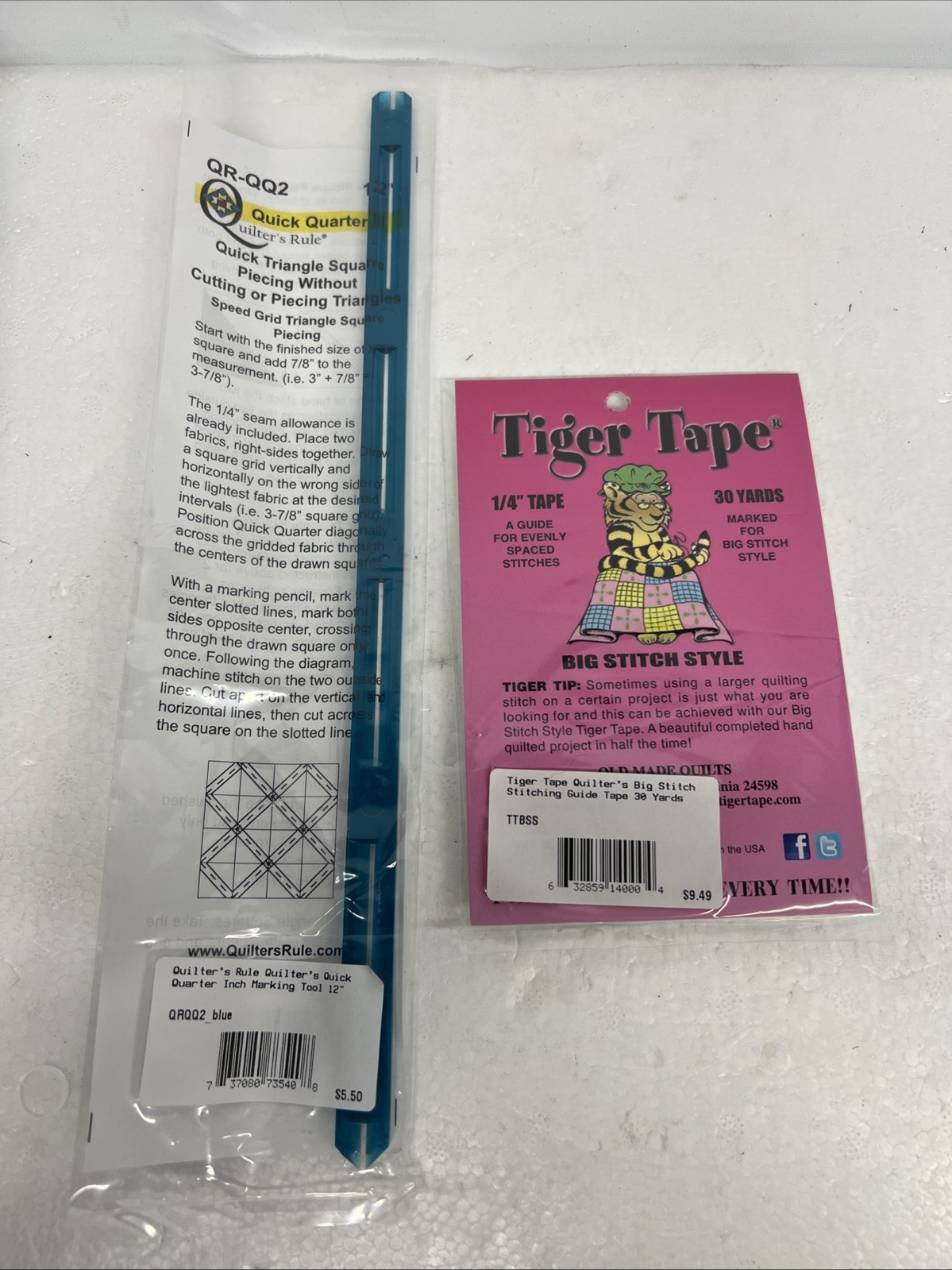 Tiger Tape 1/4”  Stitching Tape & Quick Quarter Triangle Square Quilting NEW