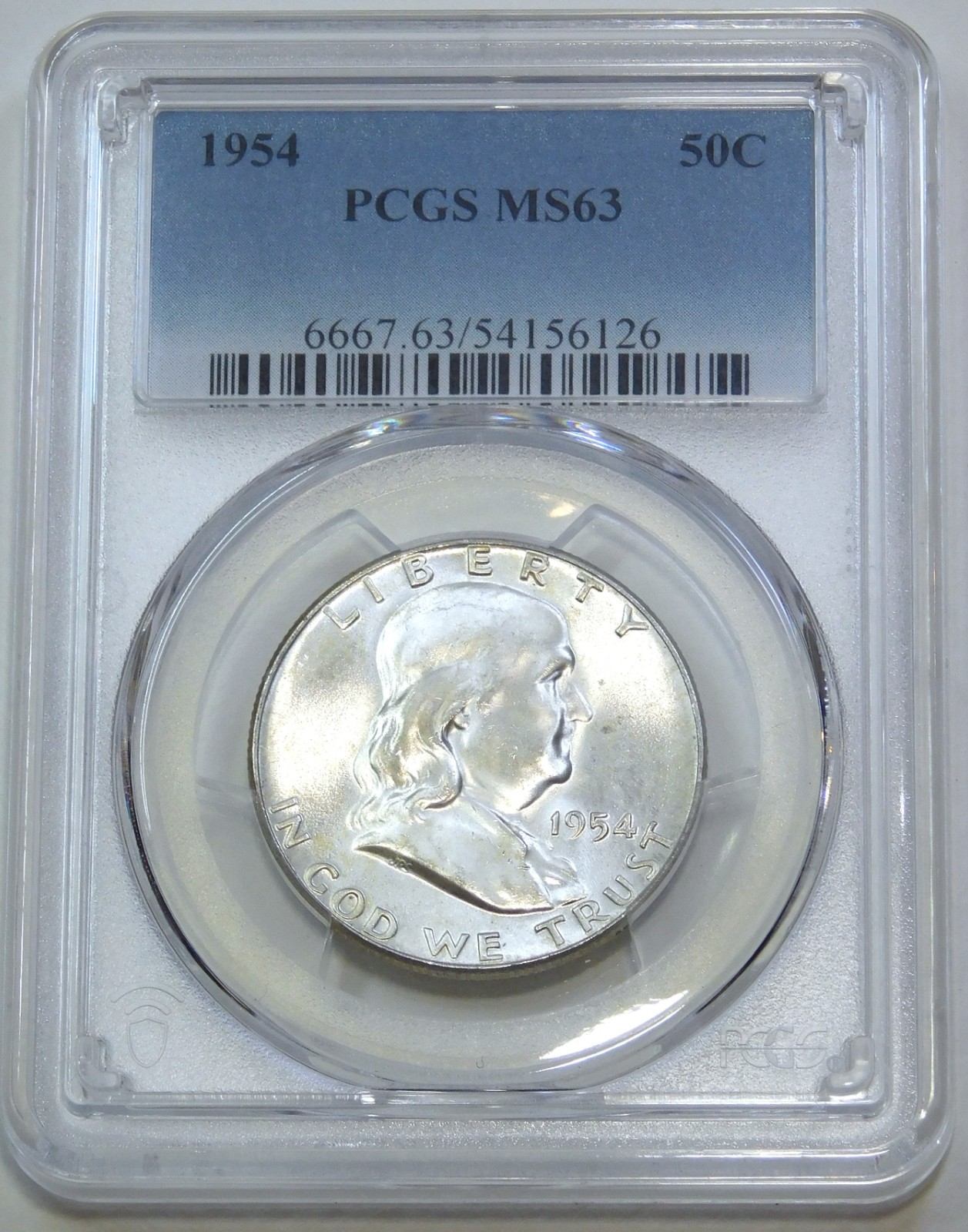 1954 P Franklin Half Dollar PCGS MS63 Frosty White 95% FBL PQ New Holder #P365H