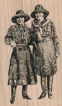Two Cowgirls 2 1/4 x 3 1/2" Rubber Stamp, Cowgirl Stamp, Western Stamp