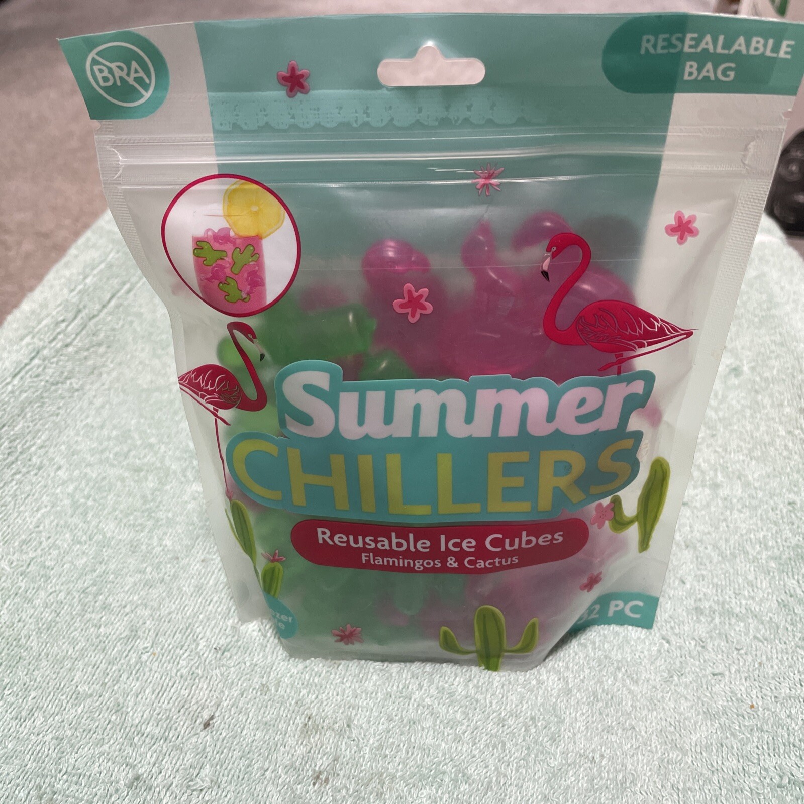 Summer Chillers 32 Piece Reusable Flamingos & Cactus Ice Cubes New