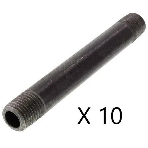 1/2"X 6" Long Nipple BLACK IRON PIPE FITTINGS THREADED PLUMBING- LOT OF 10