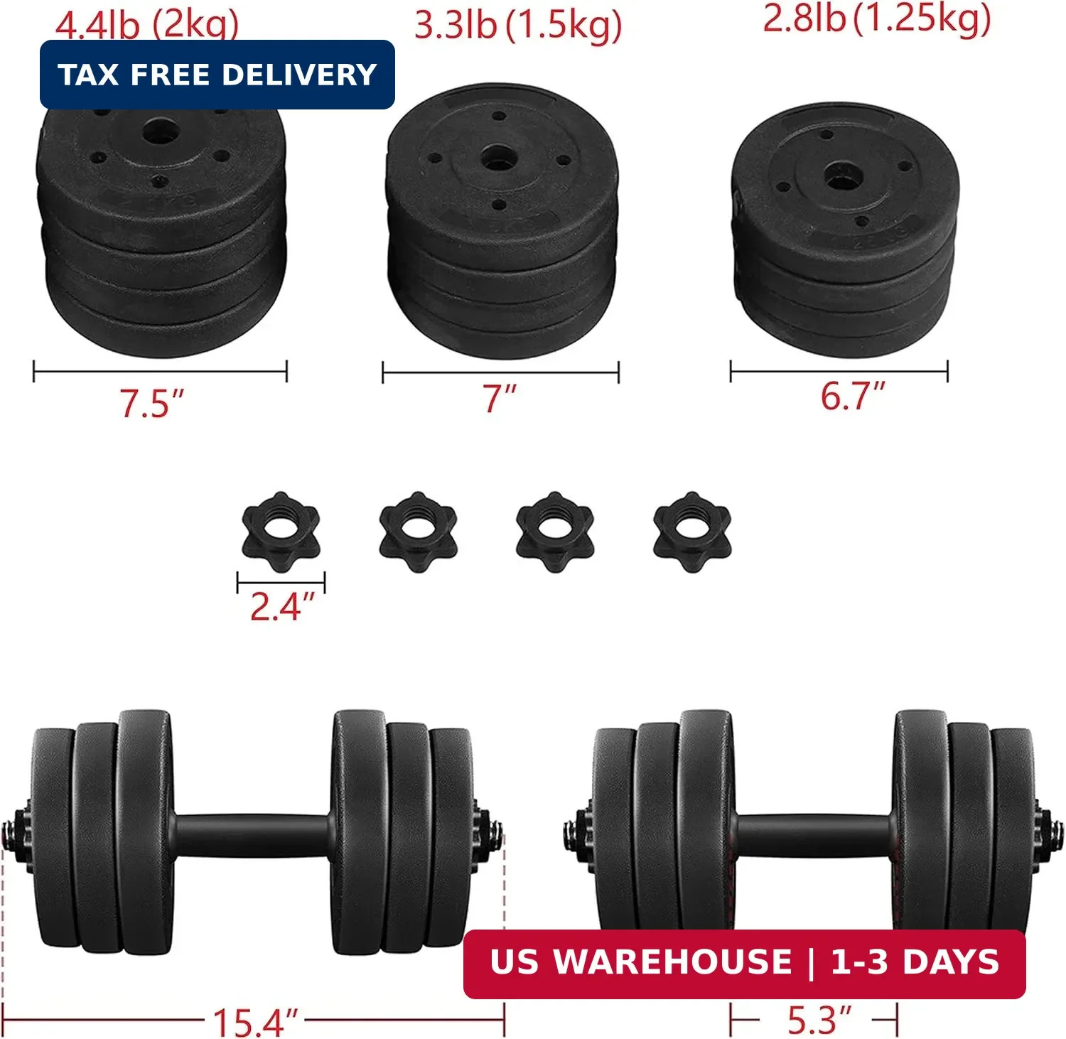 Yaheetech Adjustable Dumbbell Set Free Weights with Spinlock Collars, Black | Co
