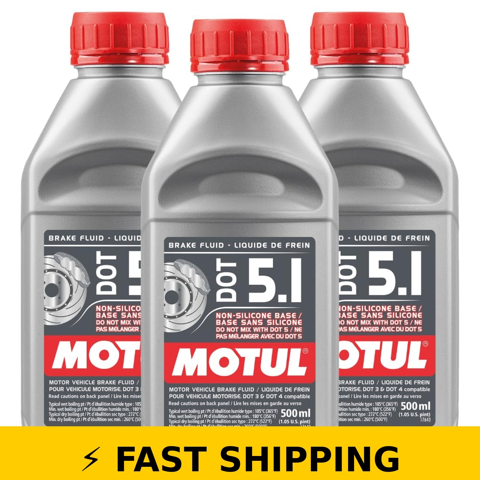 Motul DOT 5.1 Synthetic Brake Fluid - High Performance 500ml (3 Pack)