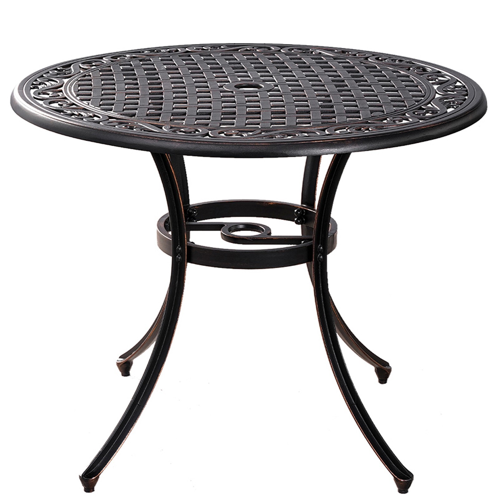 35 Inch Round Cast Aluminum Bistro Patio Dining Table Brown Furniture Set
