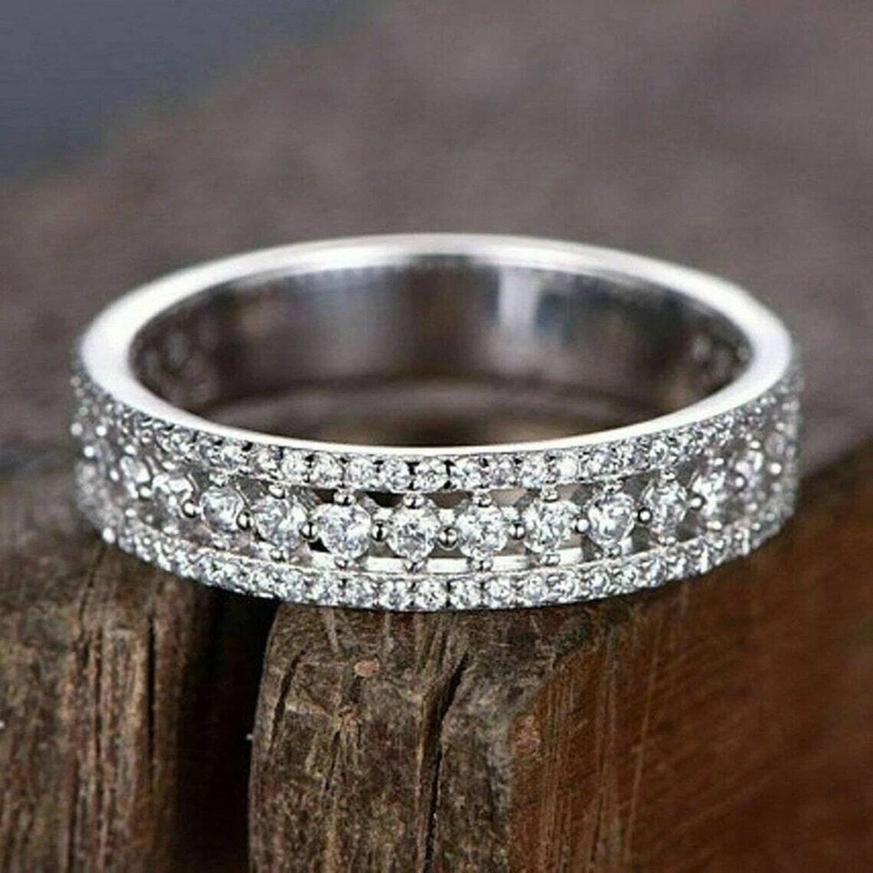 2CT Round-Cut Moissanite Half Eternity Wedding Band Ring 14K White Gold Plated