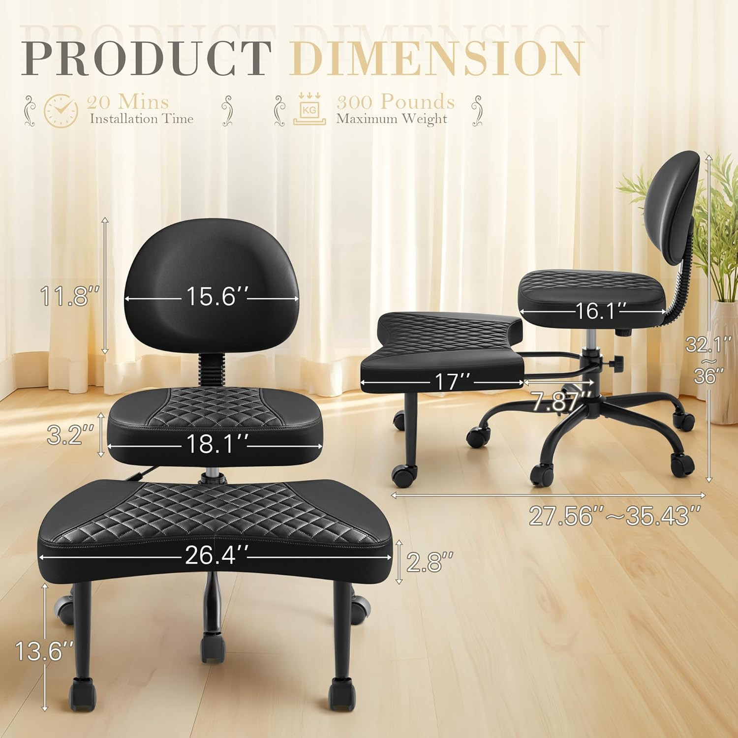 Ergonomic Criss Cross Office Chair with Wheels & Footrest for Home & Yoga