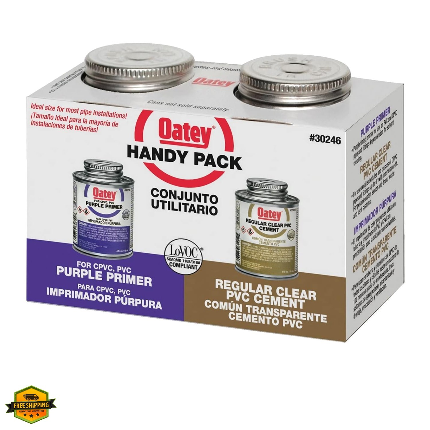 30246 4 oz. PVC Regular Clear Cement and 4 oz. NSF Purple Primer Handy Pack