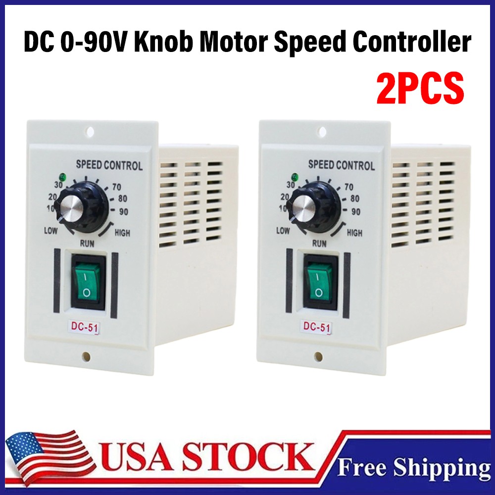 DC 0-90V Knob Motor Speed Controller Variable Adjustable Speed AC 110V Input 2PC