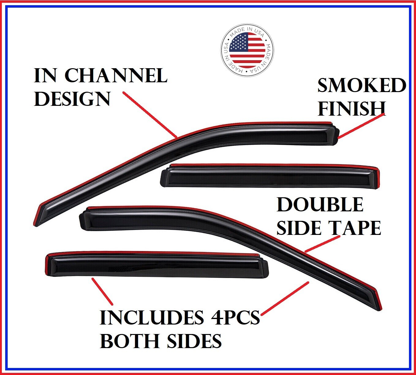 In Channel Rain Guards Smoked Visors FOR Chevy Silverado HD Crew 15-18