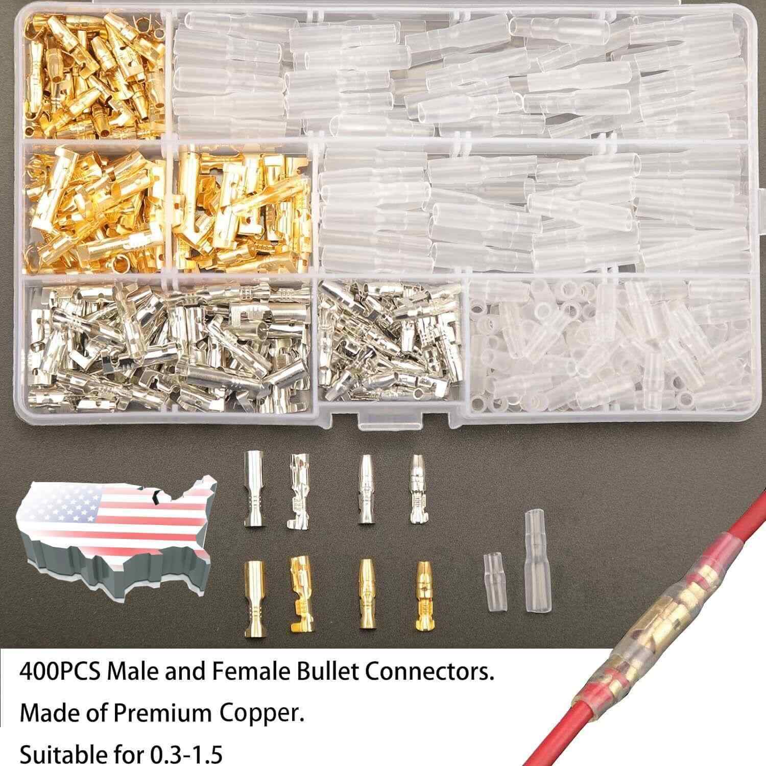 4.0mm Brass Bullet Connectors Male Female Crimp Terminals Automotive Kit 400PCS